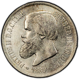 BRAZIL Pedro II Silver 1889 2000 Reis  Last Year Type 37 mm PCGS MS62 KM# 485(0)