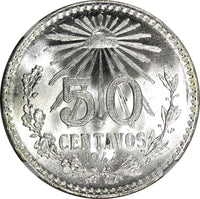 Mexico ESTADOS UNIDOS Silver 1944 M 50 Centavos NGC MS67 GEM BU KM# 447 (047)