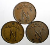 FINLAND Nicholas II Copper 1908  5 Penniä KM# 15 RANDOM PICK (1 Coin) (27 154)