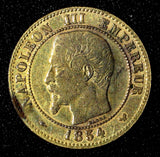 FRANCE Napoleon III 1854 W  2 Centimes 	Lille Mint VF KM# 776.7  (27 617)