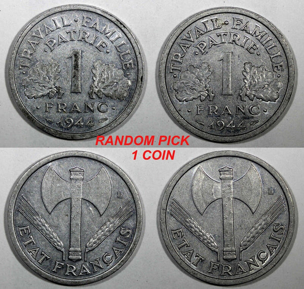 FRANCE Aluminum 1944 1 Franc WWII ISSUE XF  KM# 902.1 RANDOM PICK (1 Coin) (0)