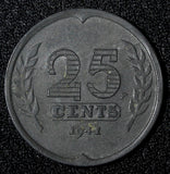 Netherlands Wilhelmina I Zinc 1941 25 Cents WWII Issue BETTER DATE KM# 172 (958)
