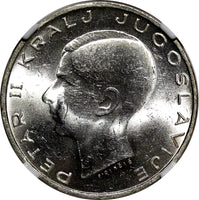 YUGOSLAVIA Petar II Silver 1938 20 Dinara NGC MS62 1 Year Type KM# 23 (034)