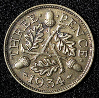 Great Britain George V Silver 1934 3 Pence KM# 831 (28 202)