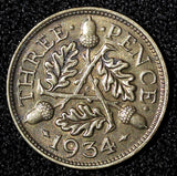 Great Britain George V Silver 1934 3 Pence KM# 831 (28 202)
