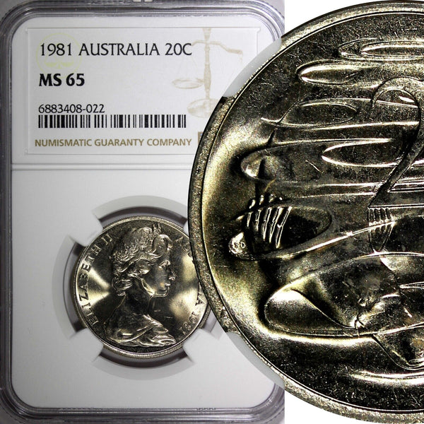 AUSTRALIA Elizabeth II  1981 20 Cents NGC MS65 GEM BU KM# 66 (022)