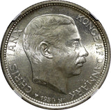 Denmark Christian X Silver 1930 N; AH/HS 2 Kroner NGC MS65 GEM BU  KM# 829 (1)