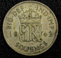 Great Britain George VI Silver 1942 6 Pence KM# 852 (24 193)