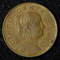 MEXICO Bronze 1967 Mo 5 Centavos Large type KM# 426 (27 910)