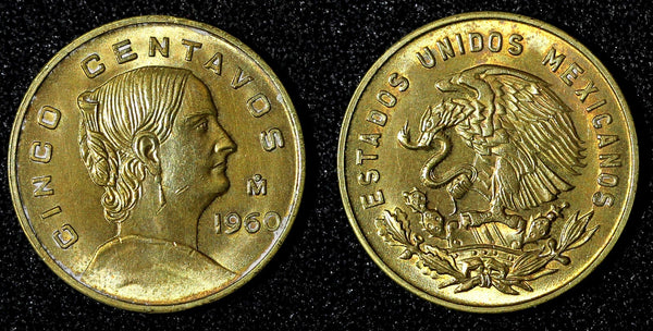 MEXICO Bronze 1960 Mo 5 Centavos Large type UNC KM# 426 (27 906)