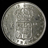 SWEDEN Gustaf VI Adolf Silver 1954 TS 2 Kronor  UNC KM# 827 (28 714)