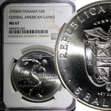 Panama Silver 1970 FM 5 Balboas NGC MS67 Central American Games KM#28 (029)