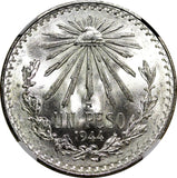 Mexico ESTADOS UNIDOS MEXICANOS Silver 1944 M 1 Peso NGC MS65 GEM BU KM# 455 (6)