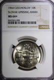 Czechoslovakia Silver 1964 10 Korun Slovak Uprising NGC MS64+ PLUS KM# 56 (008)