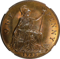 GREAT BRITAIN George V Bronze 1935 1 Penny NGC MS64 RB NICE TONING KM# 838 (05)