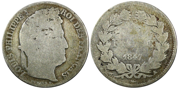 FRANCE Louis Philippe Silver 1847 A 1 Franc Paris Mint  KM# 748.1  (925)