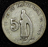 Guatemala Silver 1945 5 Centavos Guatemala City Mint KM# 238.1  (24 446)