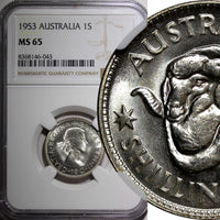 Australia Elizabeth II Silver 1953 1 Shilling Royal Mint NGC MS65 KM# 53 (043)