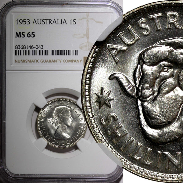 Australia Elizabeth II Silver 1953 1 Shilling Royal Mint NGC MS65 KM# 53 (043)