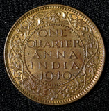 India-British George VI 1940 (B) 1/4 Anna UNC Nice Red Toning KM# 531 (30 142)