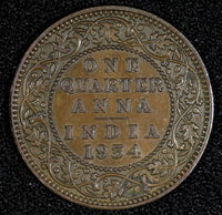 India-British George V Bronze 1934 (C) 1/4 Anna KM# 512 (27 404)
