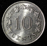 MALTA Copper-Nickel 1972 10 Cents 1st Year Type UNC KM# 11  (28 271)