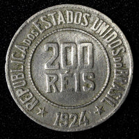 BRAZIL Copper-Nickel 1924 200 Reis Liberty 25mm KM# 519 (27 803)