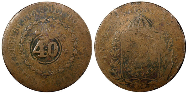 BRAZIL Copper 1830 R 40 Reis Countermark 80 Reis of Pedro I 39.6mm KM# 444.1 (3)