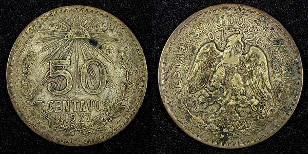 Mexico ESTADOS UNIDOS MEXICANOS Silver 1937 M  50 Centavos KM# 447 (27 242)