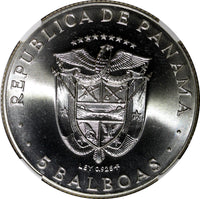 Panama Silver 1970 FM 5 Balboas NGC MS67 Central American Games KM#28 (029)