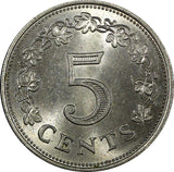 MALTA  Copper-Nickel 1972 5 Cents 1st Year Type KM# 10 (24 489)