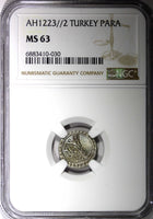 TURKEY Mustafa II Silver AH1223 Year 2 Para NGC MS63 Toned TOP GRADED KM# 551(0)