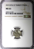 TURKEY Mustafa II Silver AH1223 Year 2 Para NGC MS63 Toned TOP GRADED KM# 551(0)