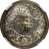 India-British Silver 1911 (C) Rupee "PIG" Elephant NGC UNC DET.SCARCE KM#523 (1)