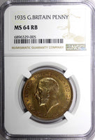 GREAT BRITAIN George V Bronze 1935 1 Penny NGC MS64 RB NICE TONING KM# 838 (05)