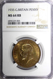 GREAT BRITAIN George V Bronze 1935 1 Penny NGC MS64 RB NICE TONING KM# 838 (05)