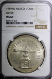 Mexico ESTADOS UNIDOS MEXICANOS Silver 1949 Mo 1 Onza NGC MS63 KM# M49a (24)
