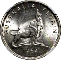 Australia Silver 1954 Florin Royal Visit of Elizabeth II NGC AU58 KM# 55 (014)