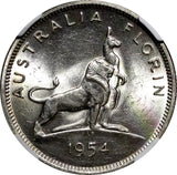 Australia Silver 1954 Florin Royal Visit of Elizabeth II NGC AU58 KM# 55 (014)
