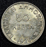 Greece Copper-Nickel 1926  50 Lepta Athena  Vienna Mint GEM BU COIN KM# 68 (638)