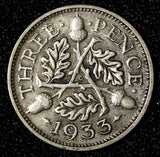 GREAT BRITAIN George V Silver 1933 3 Pence  KM# 831  (28 782)