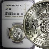 Great Britain George VI Silver 1940 Florin 2 Shillings NGC MS64 GEM KM#855 (1)