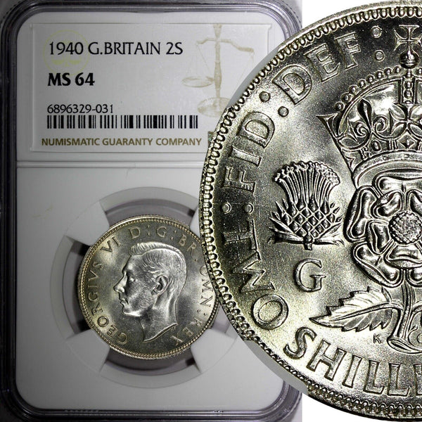 Great Britain George VI Silver 1940 Florin 2 Shillings NGC MS64 GEM KM#855 (1)