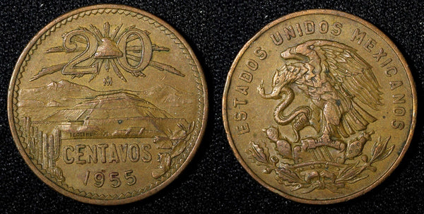 MEXICO  Bronze 1955 Mo 20 Centavos 1st Year Type  KM# 440 (27 532)