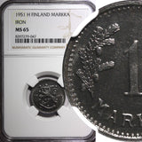 Finland Iron 1951 H 1 Markka NGC MS65 TOP GRADED BY NGC KM# 30b (047)
