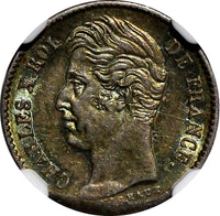 FRANCE Charles X Silver 1829 A  1/4 Franc NGC MS63 RAINBOW TONED KM# 722.1 (12)