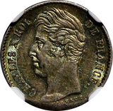 FRANCE Charles X Silver 1829 A  1/4 Franc NGC MS63 RAINBOW TONED KM# 722.1 (12)