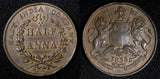 India-British East India Co. 1835 1/2 Anna Madras Mint aUNC KM# 447.1 (27 553)