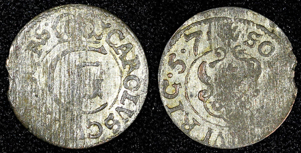 Riga CARL X of Sweden Silver 1657 Solidus,Schilling SCARCE KM# 50 (26 740)