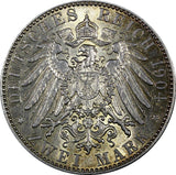 German States SAXONY Silver 1904 E  2 Mark Death of King Georg Toned KM# 1261(0)